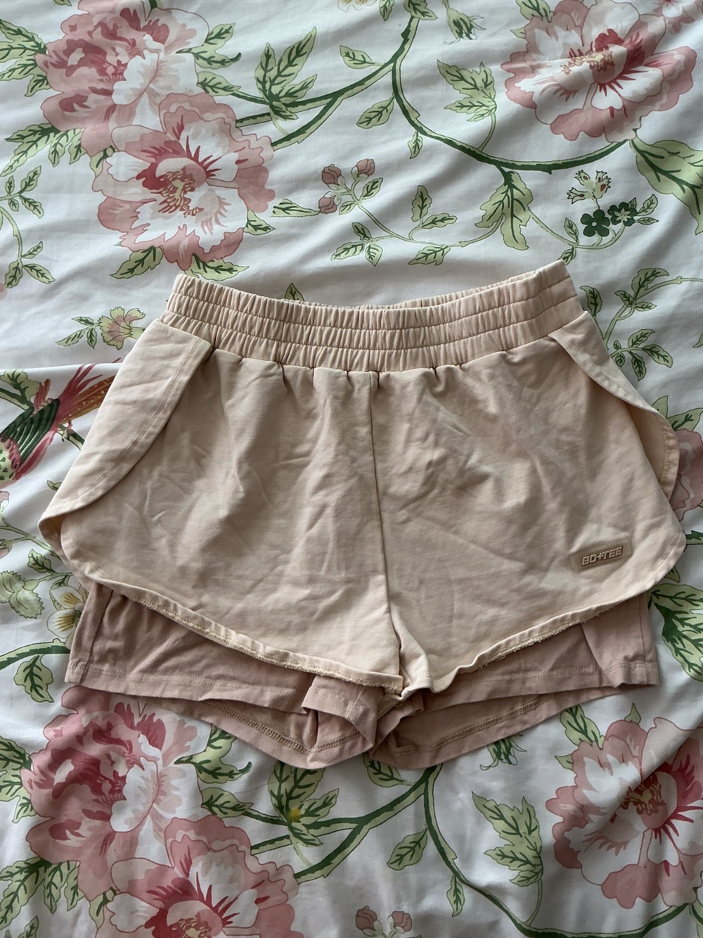 Women's Light Pink Layered Athletic Shorts with Elastic Waist